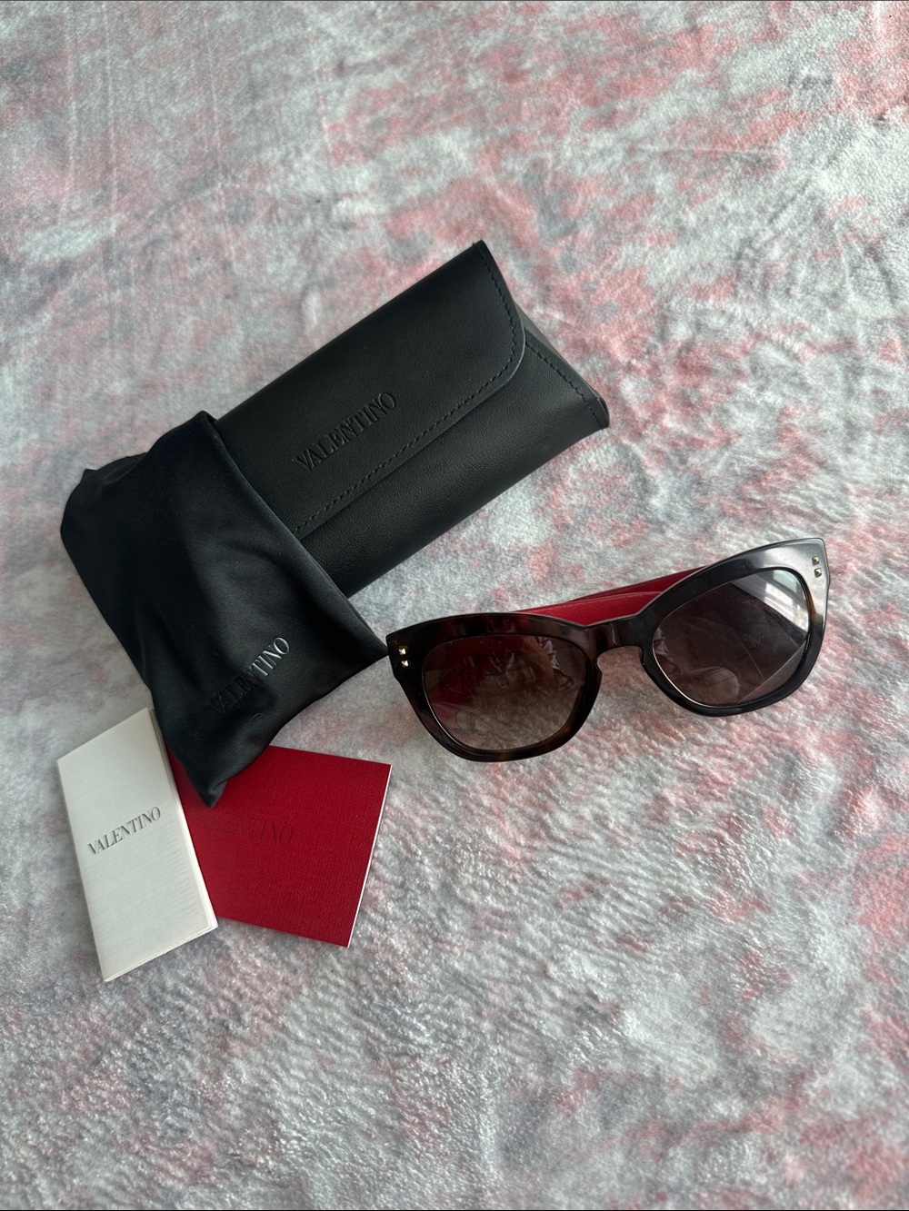 Valentino Black Sunglasses with Red Interior Trim